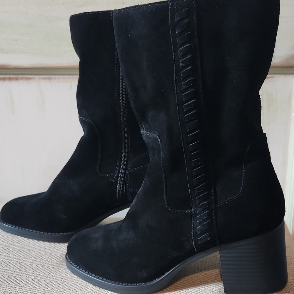 Vince Camuto - Suede black 2.5" heeled boots, mid-calf,zip up, sz 7, NWOT - Picture 2 of 8